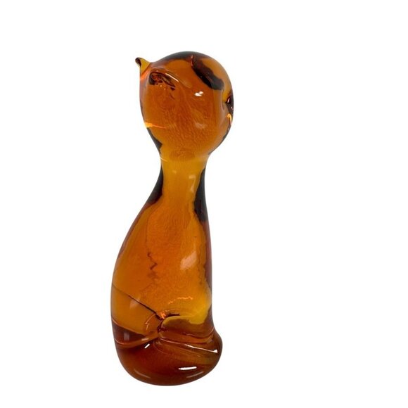 Vintage Amber Glass Cat Figurine 4.5" - Picture 3 of 6